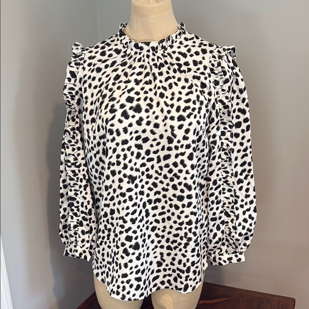J Crew Ruffle Neck Long Sleeve Top Size XS